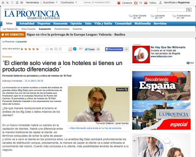 Fernando Gallardo es entrevistado en La Provincia, diario de Las Palmas
